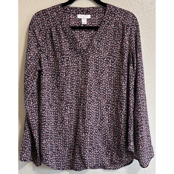 Motherhood Maternity Sz S Roll Tab Long Sleeve Geometric Blouse Cottage Prairie - Picture 1 of 12